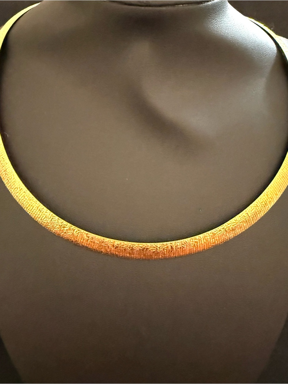 Diadema Italy Gold Tone Bronze Omega Collar Necklace Textured Choker Statement